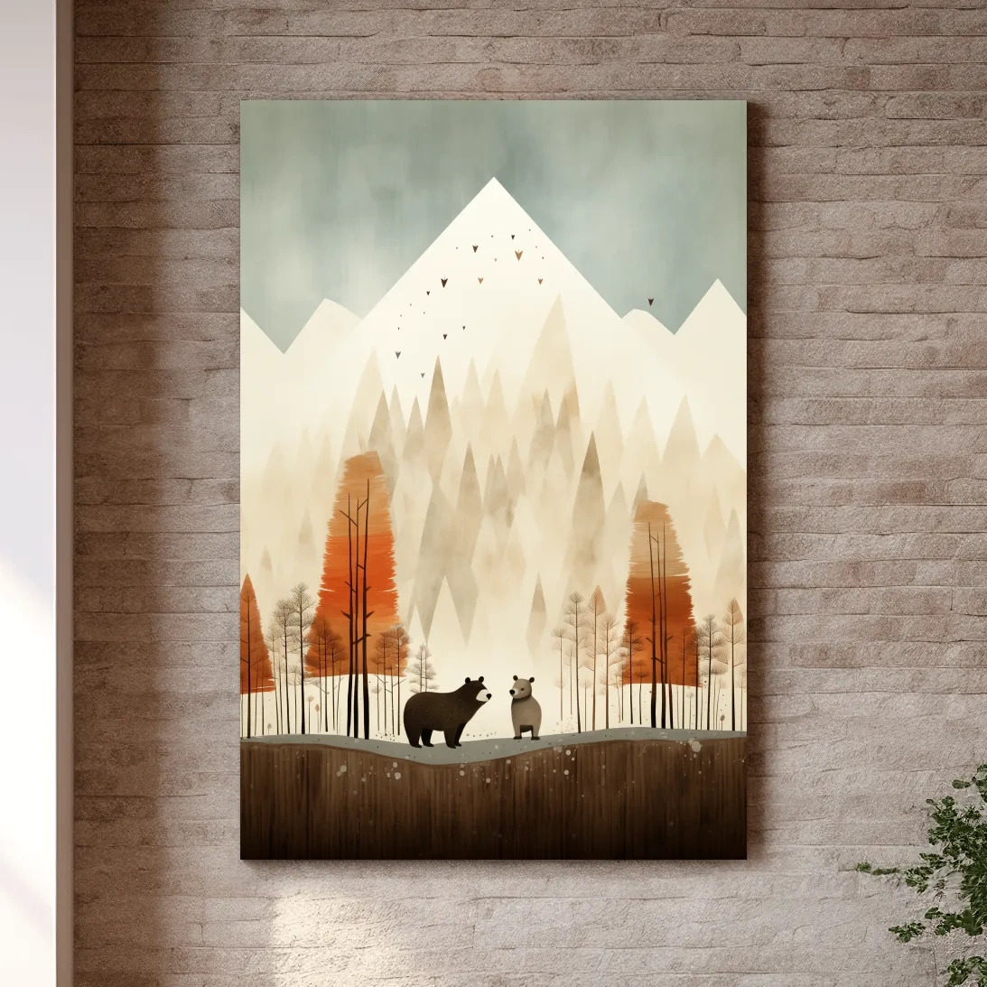 Whimsical Bear Family Autumn Forest Illustration - Nursery Woodland Wall Art