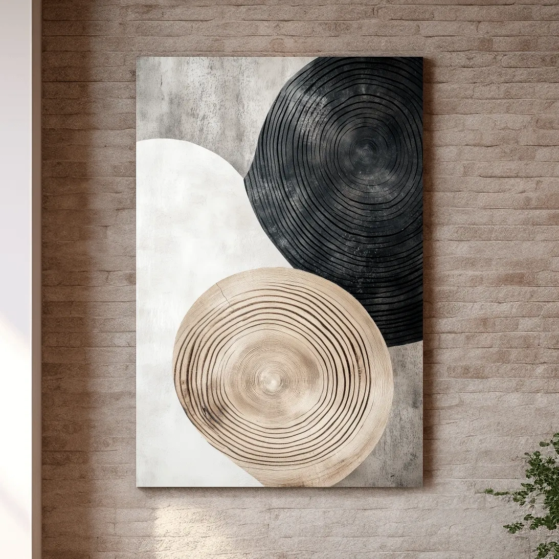 Concentric circle wood grain wall art, bohemian rustic style