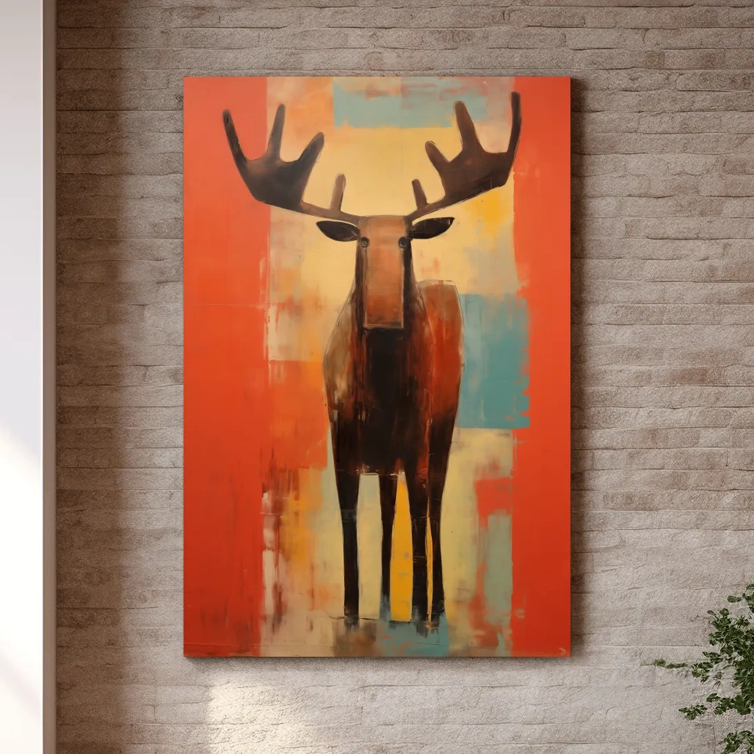 Expressionist Abstract Moose Portrait Painting - Vibrant Rustic Wildlife Wall Art