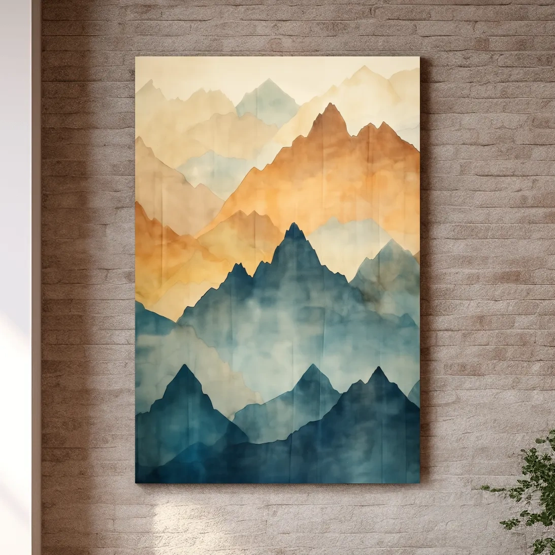 Textured effect watercolour painting of mountain ridgelines in the fog