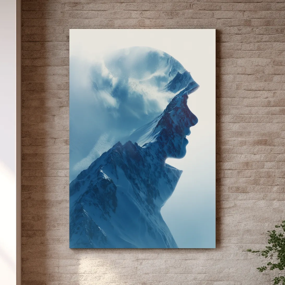 Double exposure skier and alpine mountain photography artwork