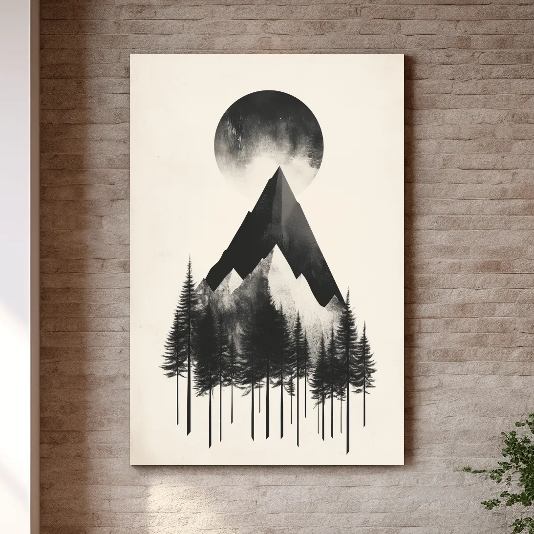 Minimalist Monochrome Mountain Peak & Pine Forest - Modern Scandinavian Style Wall Art