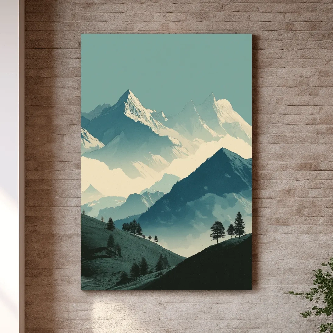 Misty Alpine Mountain Peaks Illustration - Serene Landscape Wall Art