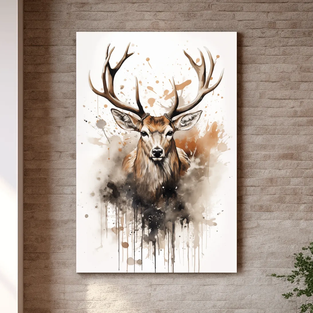 Majestic Stag Watercolor Splash Painting - Rustic Wildlife Wall Art