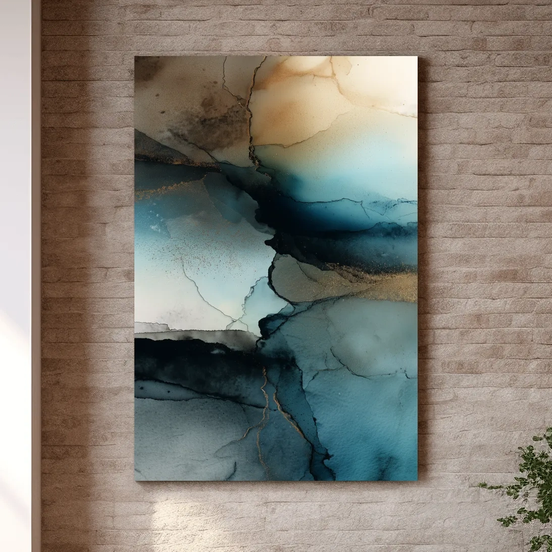 Moody Teal Ink Wash Abstract - Alcohol Ink Style Mountain Wall Art