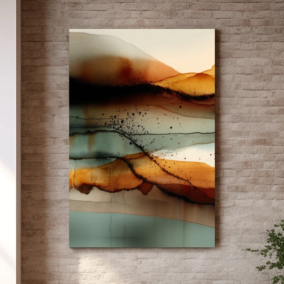 Earth Tone Ink Wash Mountain Landscape - Abstract Modern Wall Art