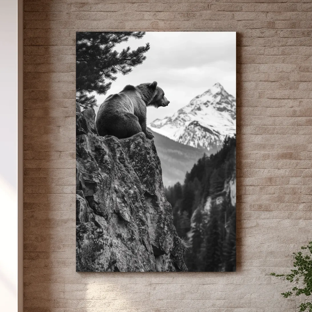 Black And White Grizzly Bear Photographic Artwork - Alpine Wildlife Wall Art
