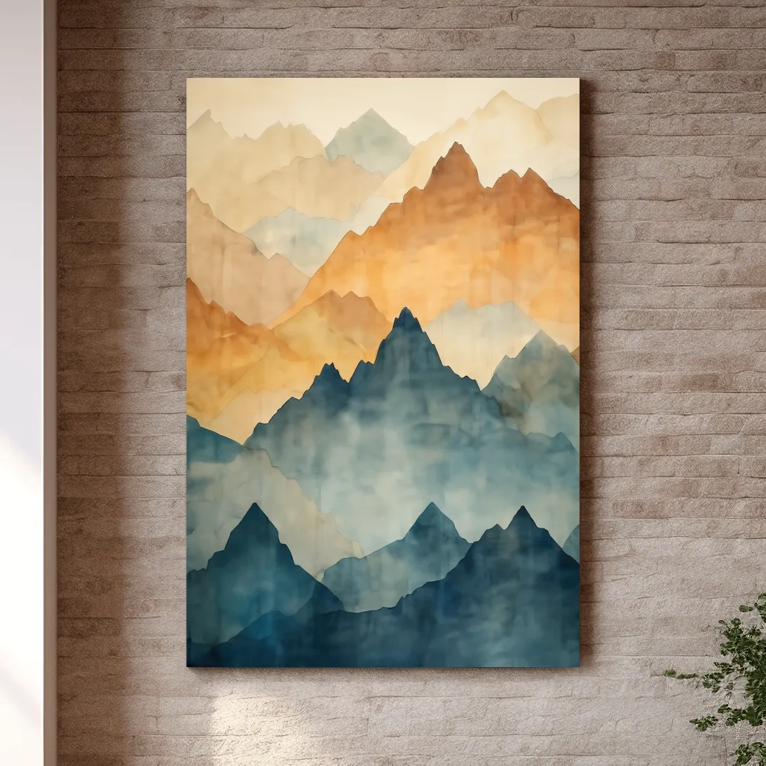 Foggy Layered Mountain Watercolor Landscape - Abstract Wall Art