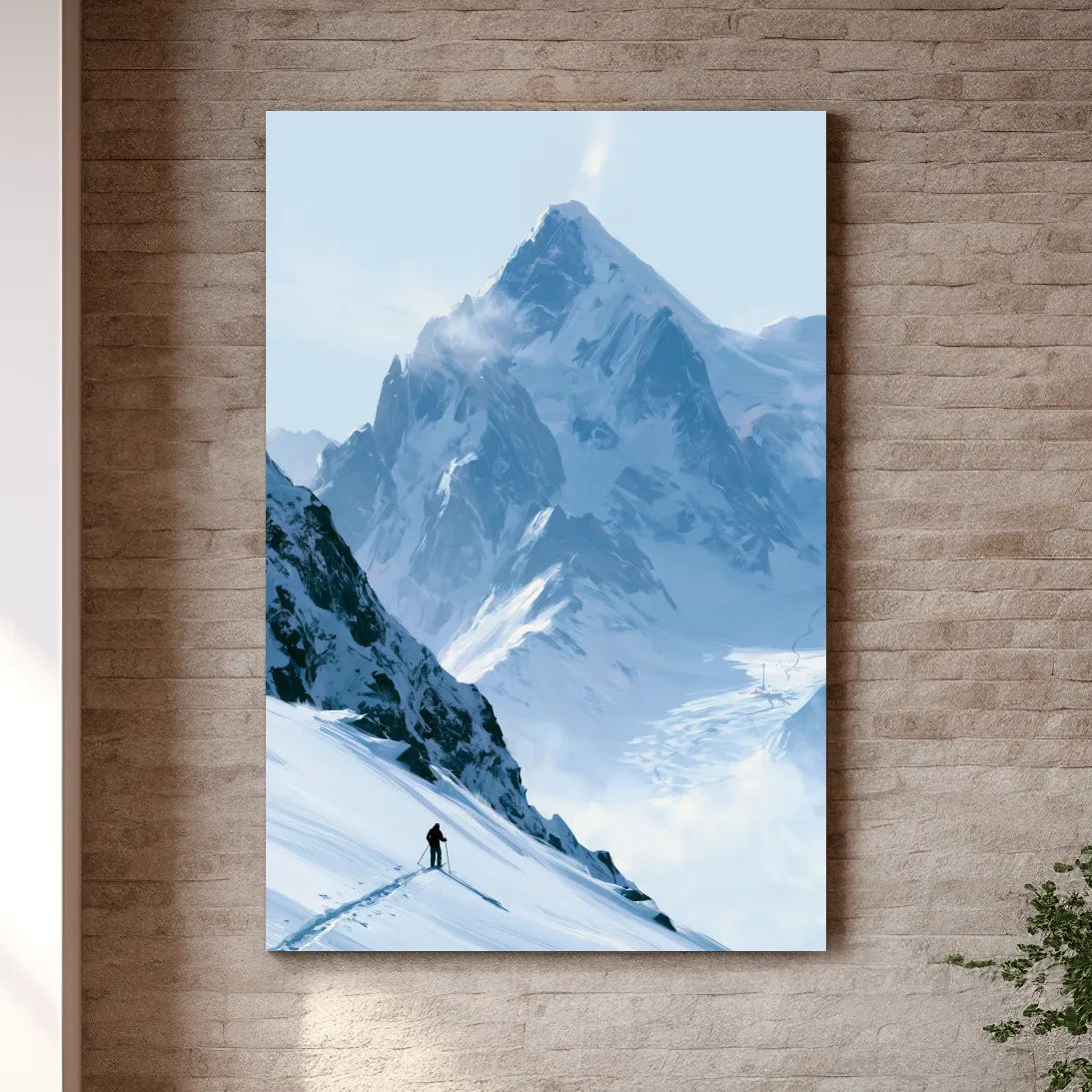 Backcountry Skier Alpine Peak Landscape - Minimalist Winter Mountain Wall Art