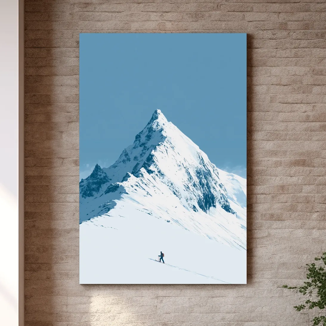 Snowy Alpine Peak Backcountry Skier - Minimalist Mountain Wall Art