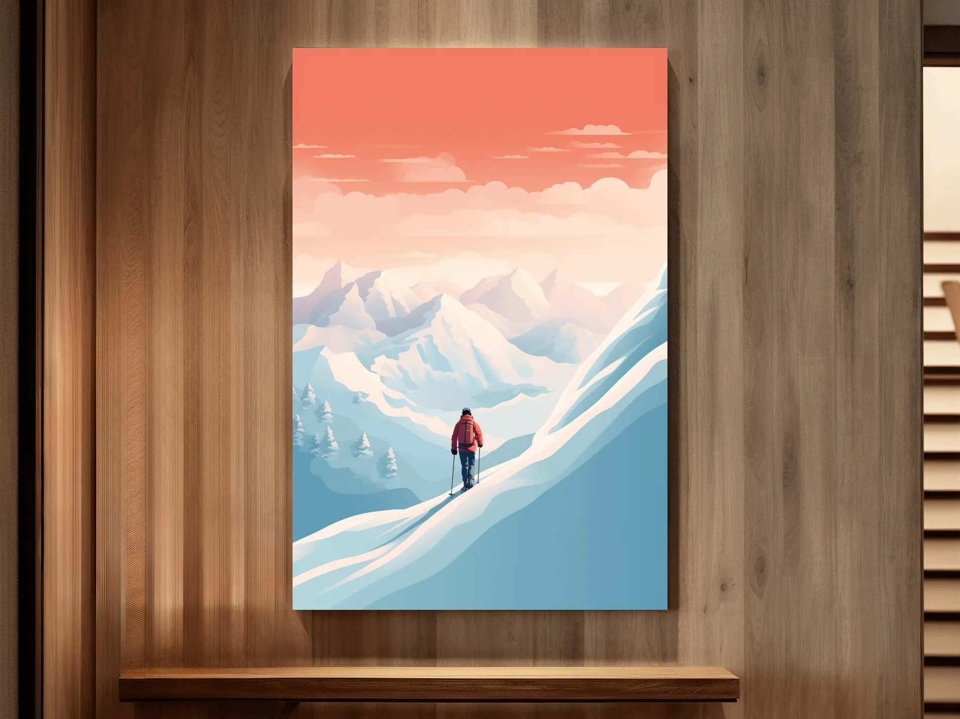 Backcountry Skier In Alpine Sunset - Minimalist Winter Mountains Wall Art