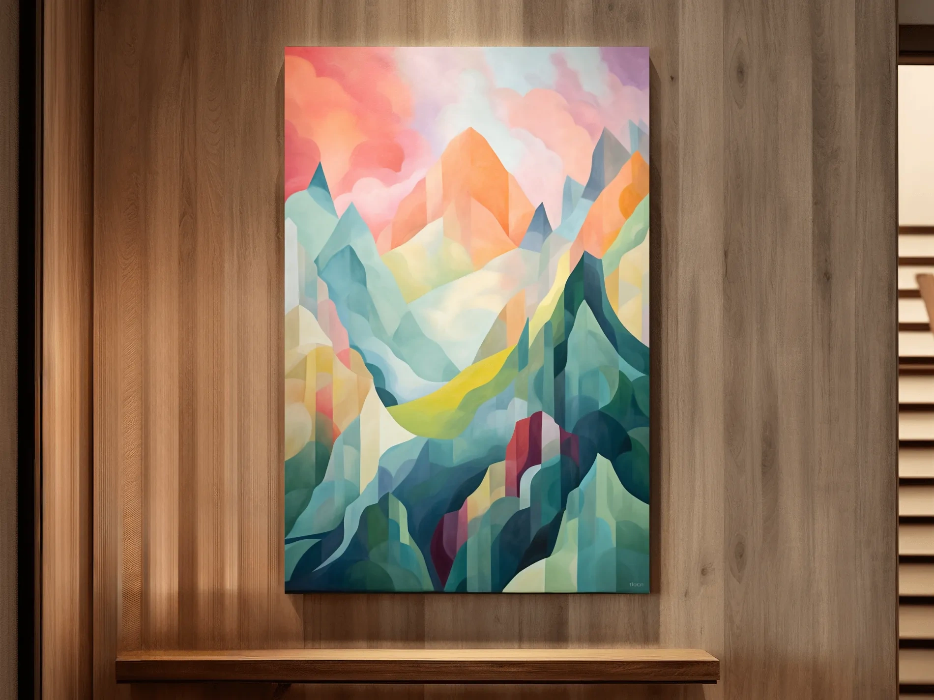 Vibrant Abstract Pastel Mountain Sunset - Geometric Watercolor Style Wall Art