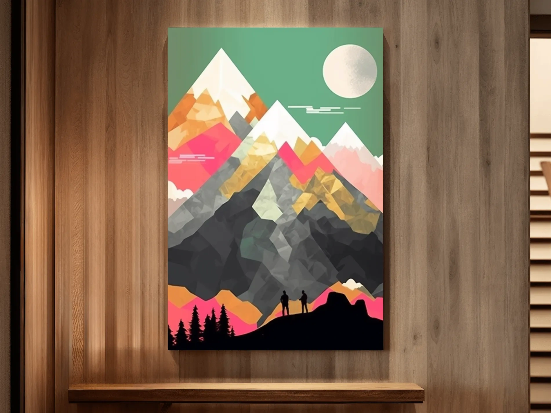 Simple flat colour 2d mountain art, colourful mountain ranges