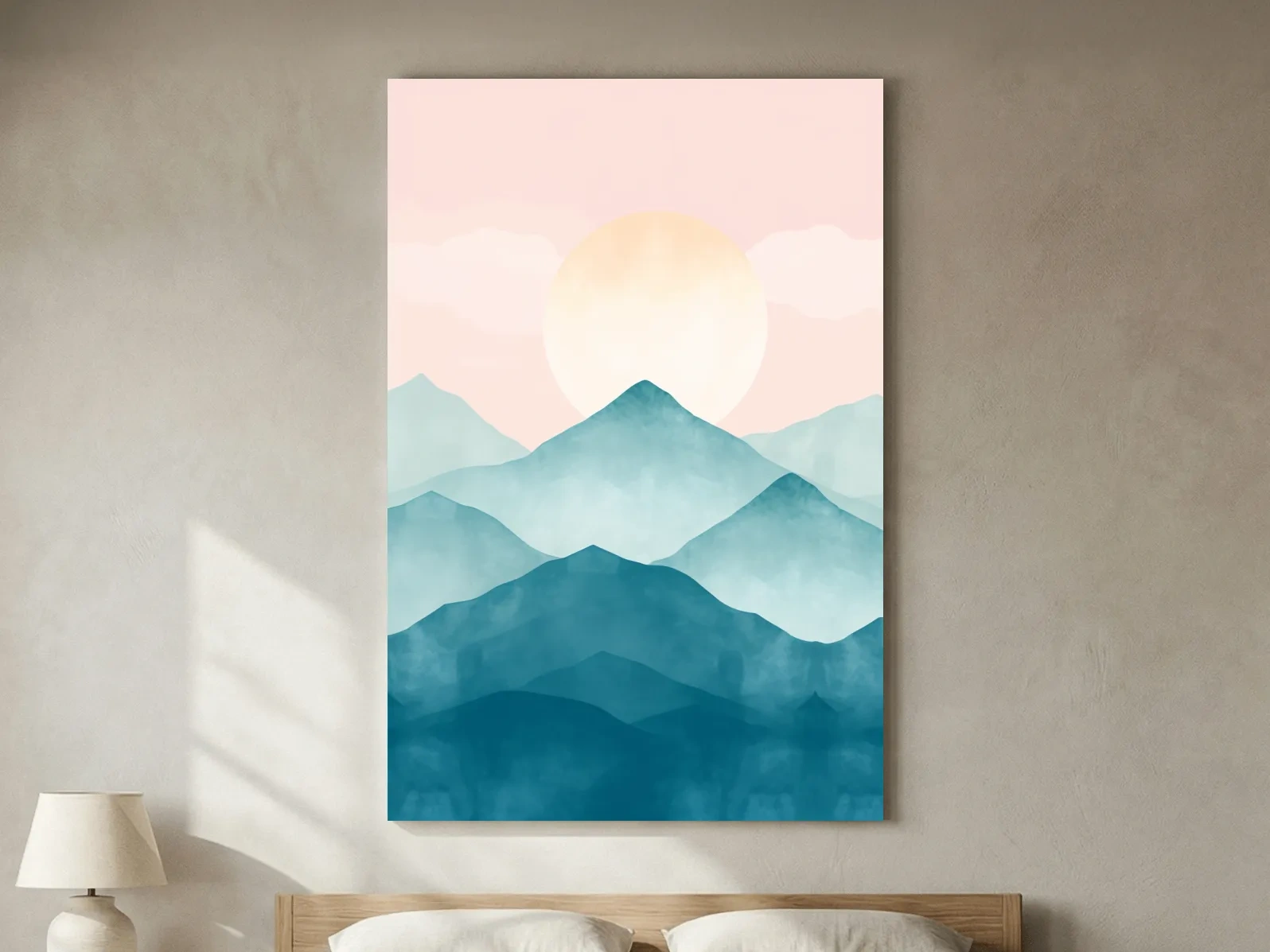 Pastel Watercolor Mountain Sunrise - Abstract Landscape Painting