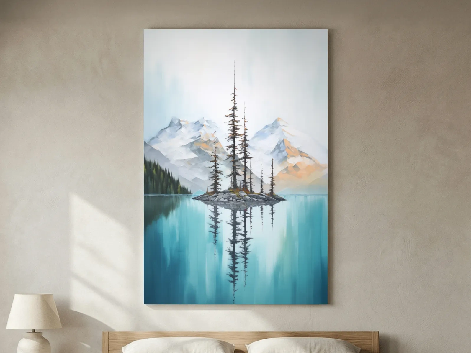 Turquoise Alpine Lake Island Pines - Serene Mountain Landscape Wall Art