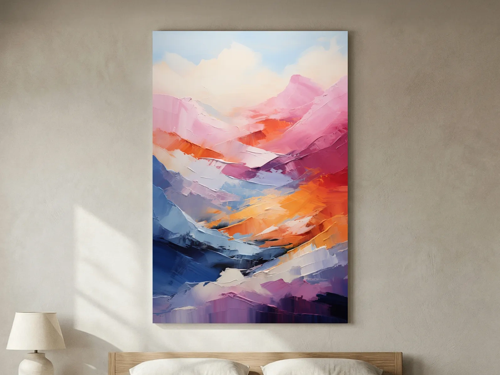 Vibrant Abstract Mountain Landscape Painting - Colorful Impasto Texture Wall Art