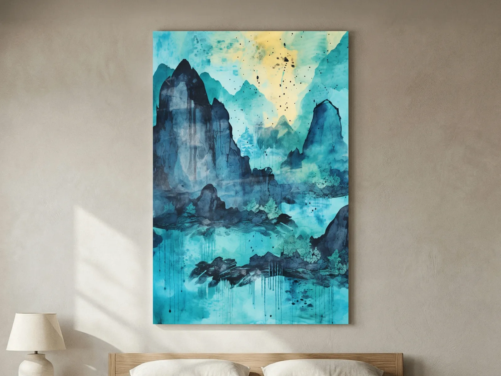 Abstract Mountain Lake Watercolor - Landscape Wall Art