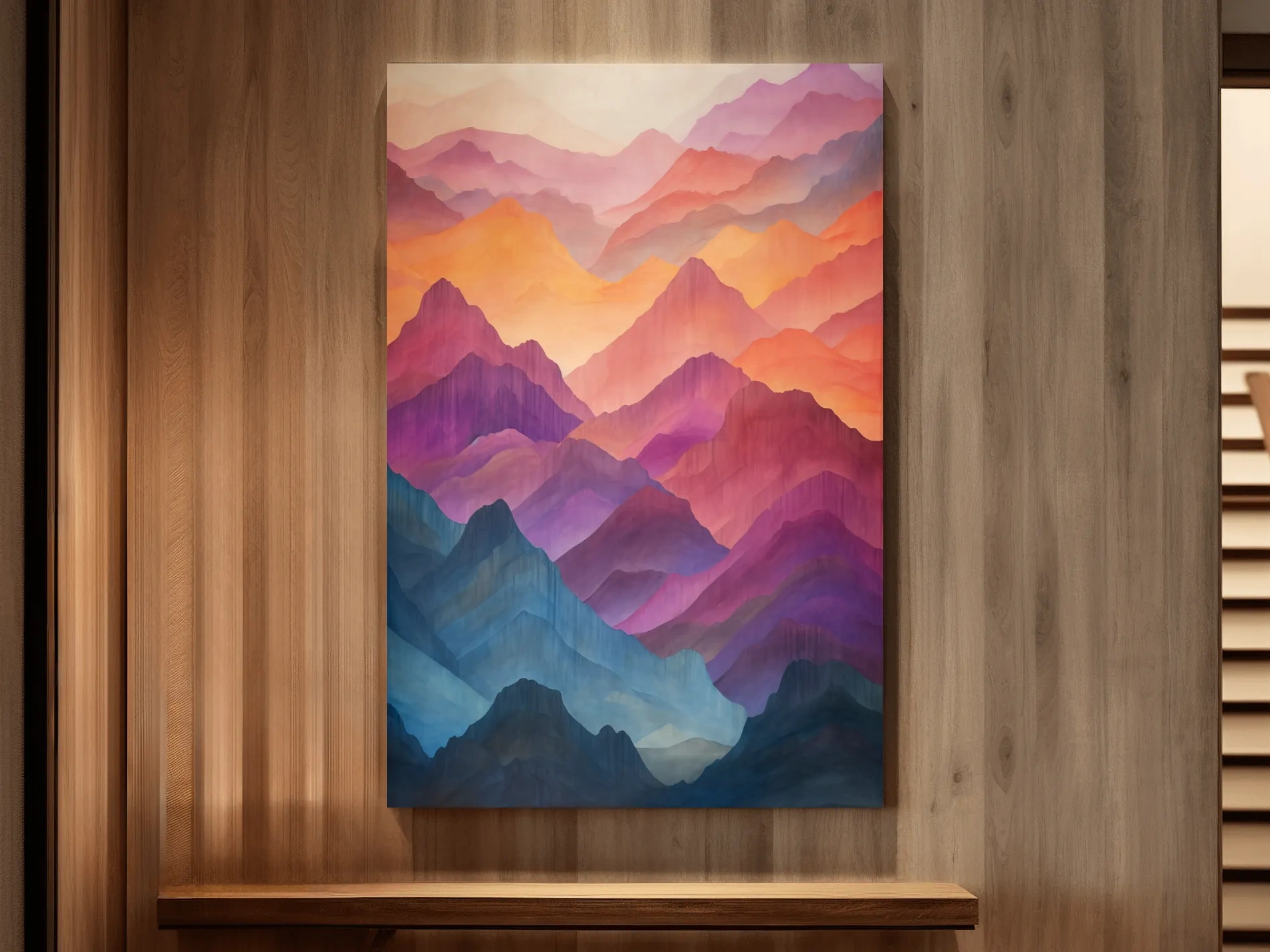 Vibrant Watercolor Layered Mountains - Abstract Sunset Landscape Wall Art