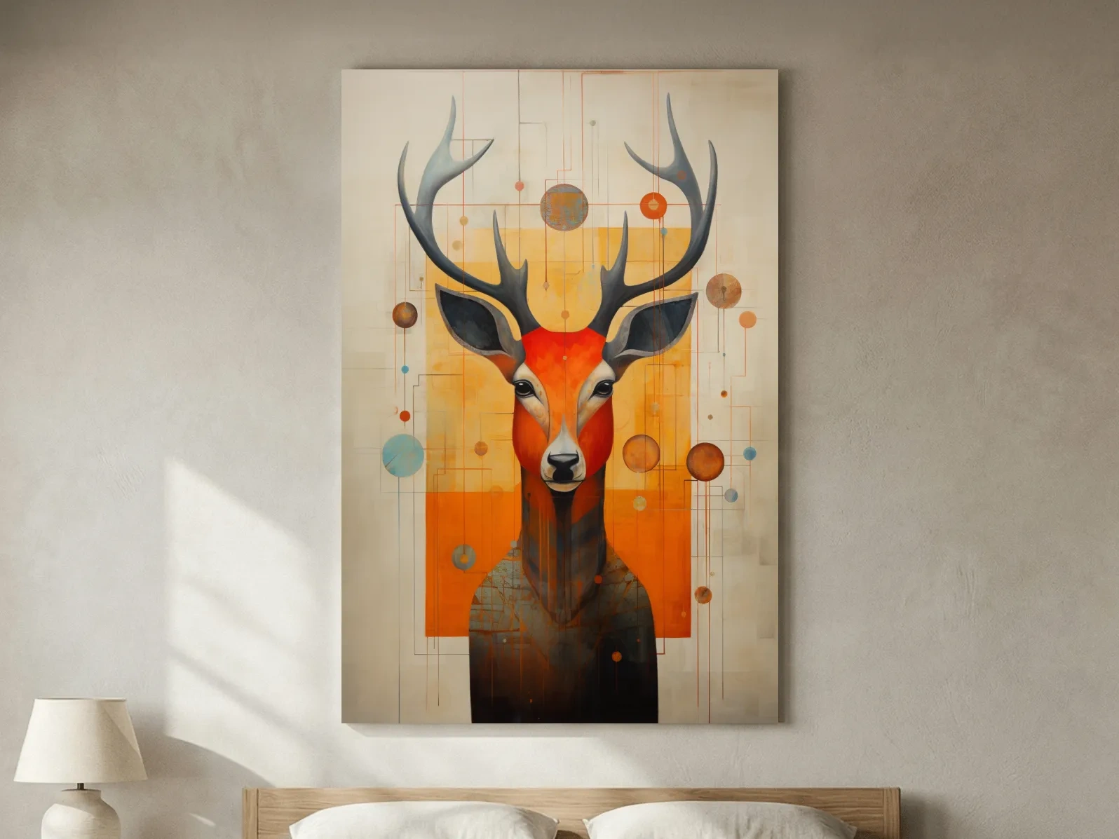 Mid Century Abstract Stag Portrait Painting - Quirky Wildlife Wall Art