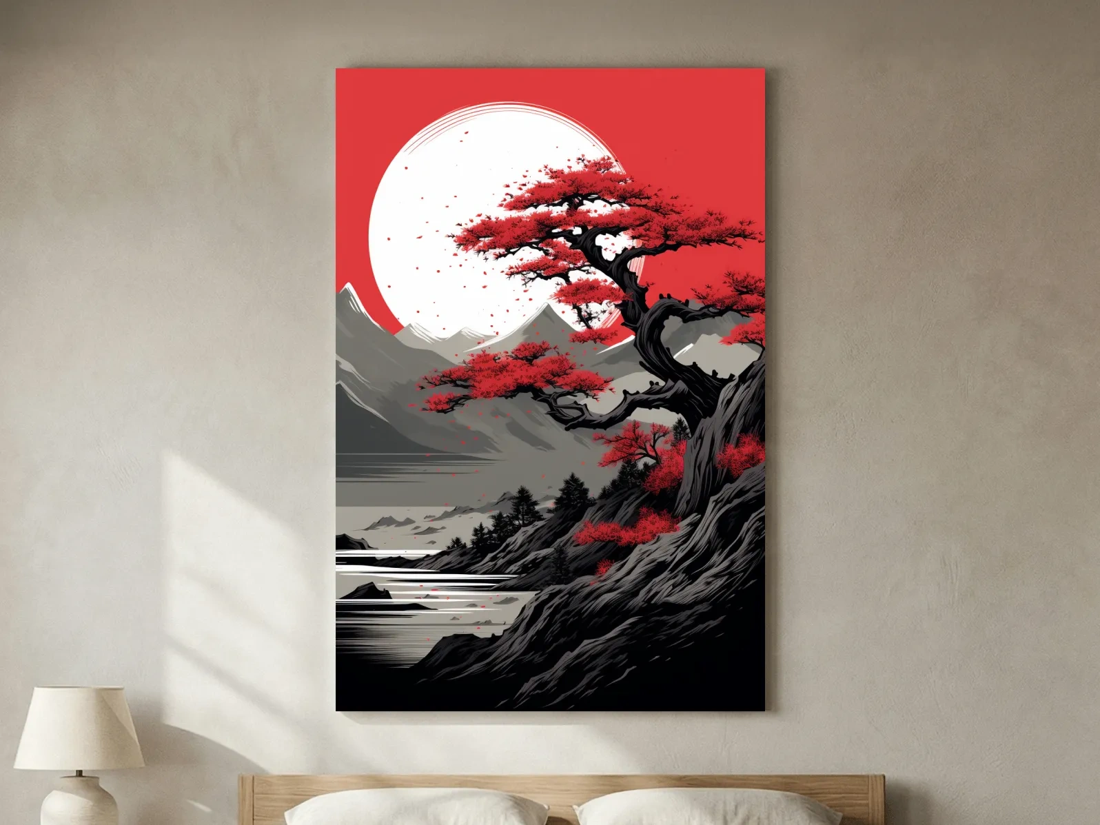 Japanese Ink Landscape With Bonsai Tree - Zen Mountain Wall Art