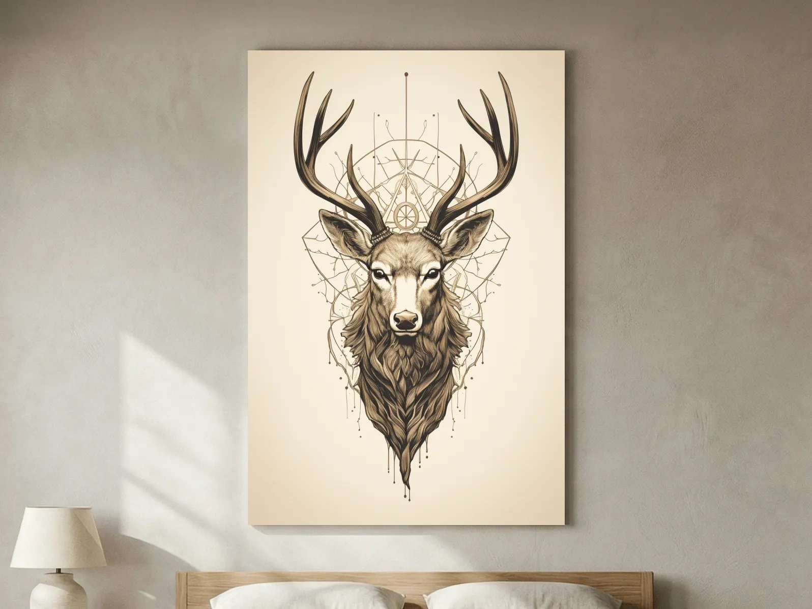 Ornate Stag Head Line Art - Minimalist Tattoo Style Wildlife Wall Art
