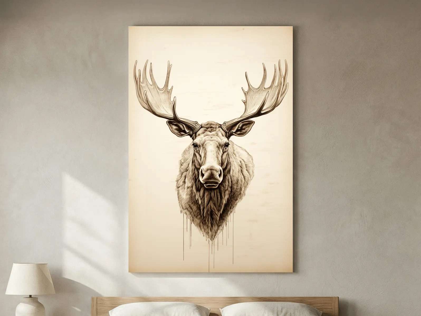 Rustic Moose Head Sketch Illustration - Vintage Sepia Wildlife Wall Art