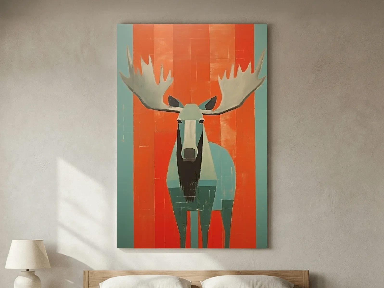 Mid Century Modern Rustic Moose Portrait Painting -  Wildlife Wall Art