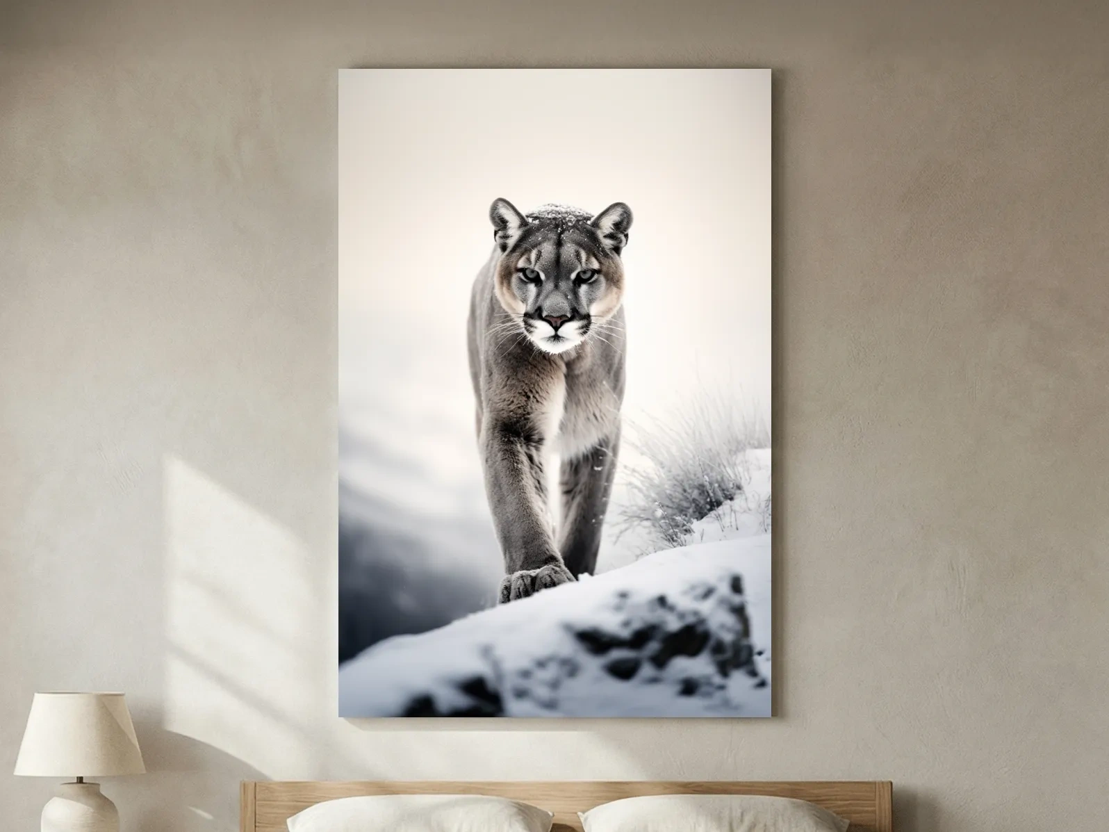 Majestic Cougar Close Up Wildlife Photography - Minimalist Winter Wall Art