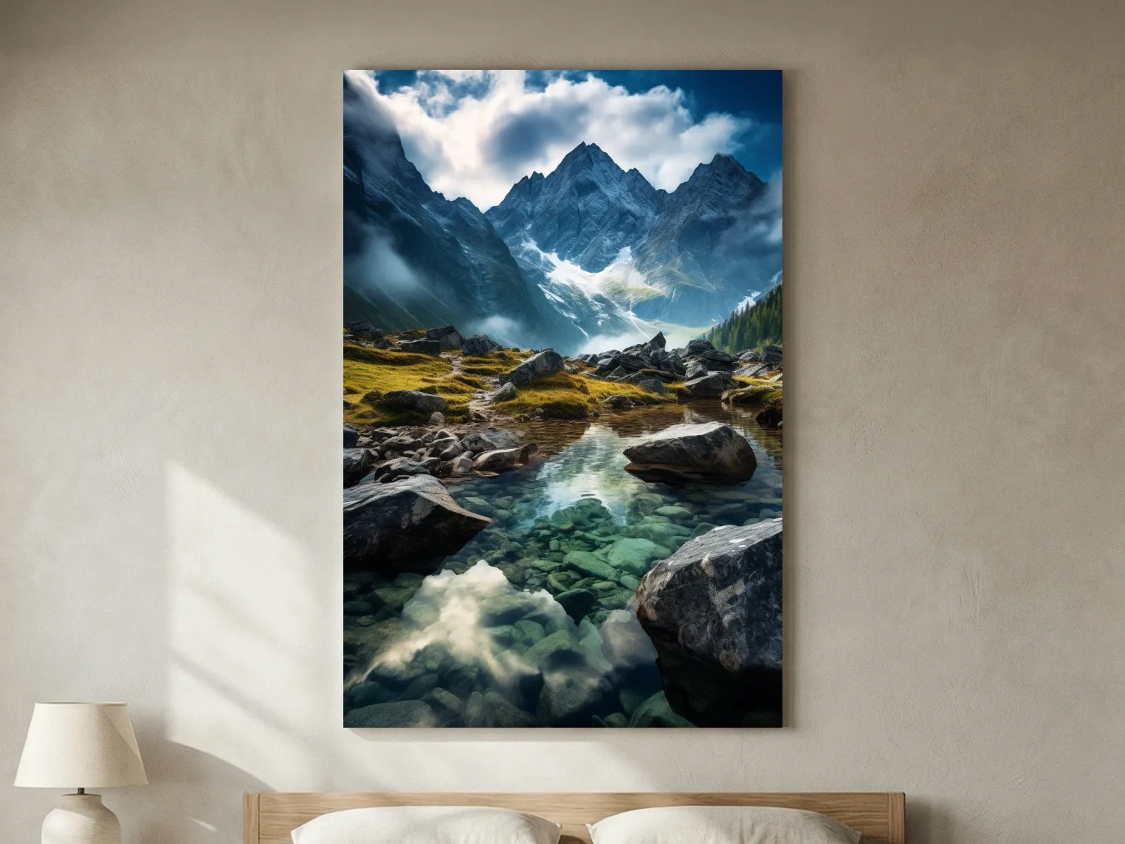 Moody Alpine Mountain Lake Reflection - Dramatic Landscape Photography Wall Art