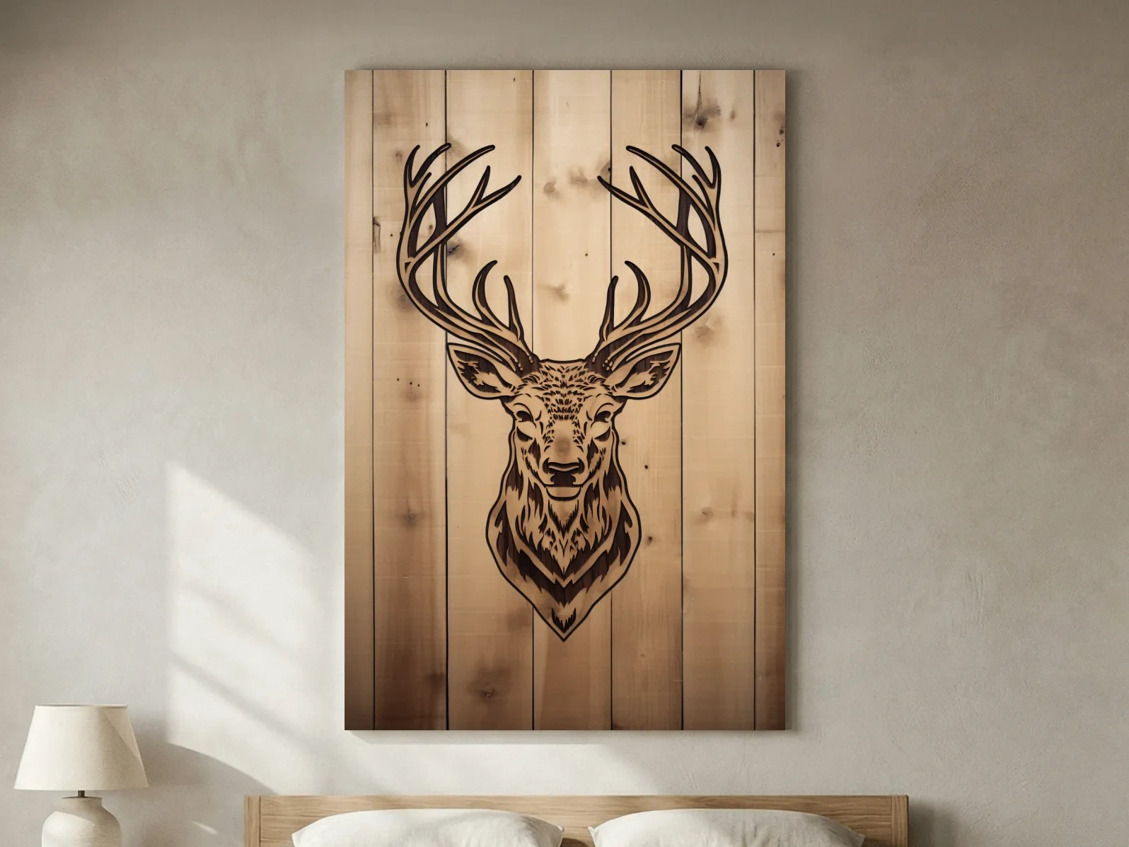Rustic Stag Head Woodburn Illustration - Cabin Lodge Wildlife Wall Art