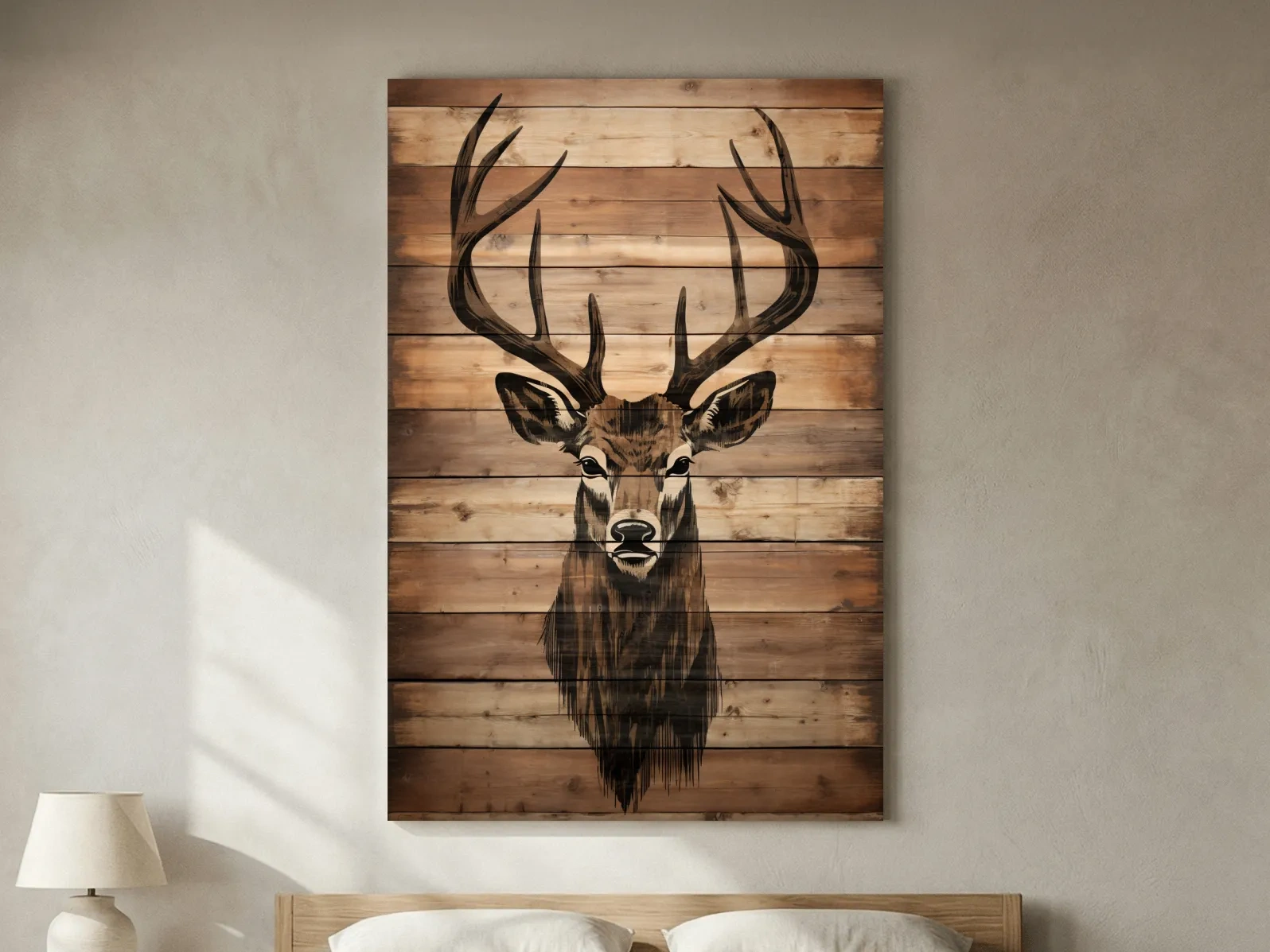 Rustic Stag Head Wood Burning Art - Cabin Lodge Wildlife Artwork