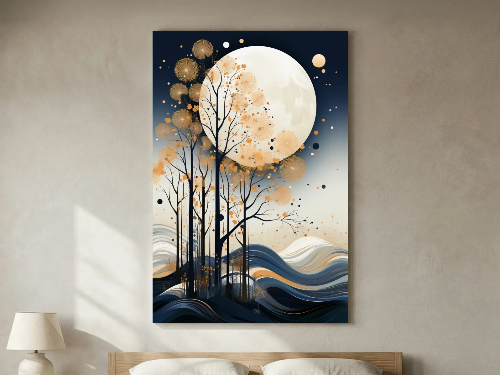 Abstract Moonlit Forest Silhouette - Elegant Boho Landscape Wall Art
