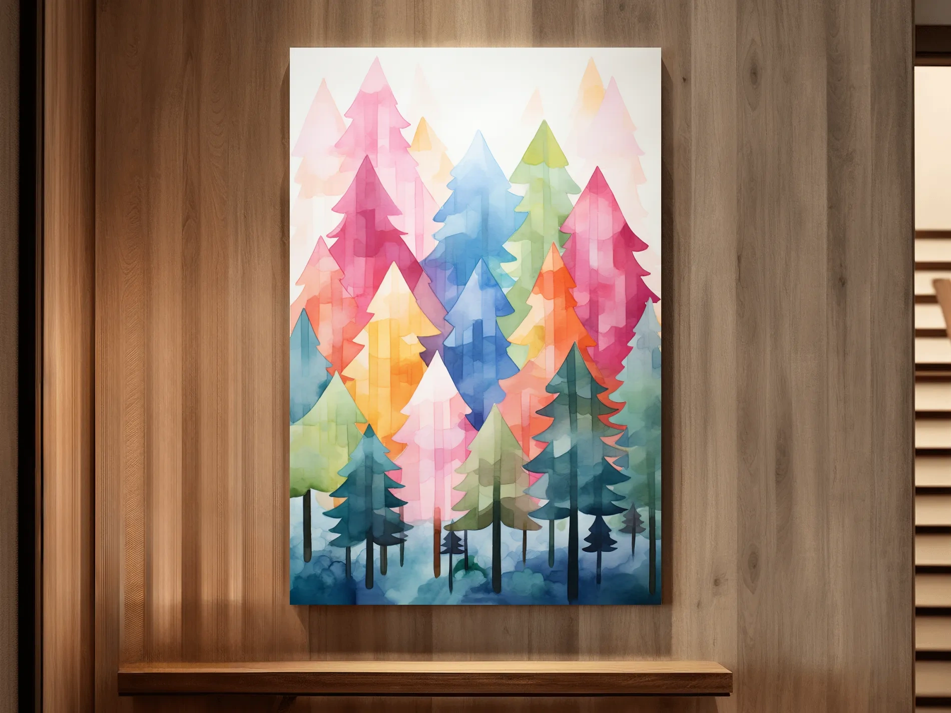 Watercolour painting art, a colorful dreamy forest