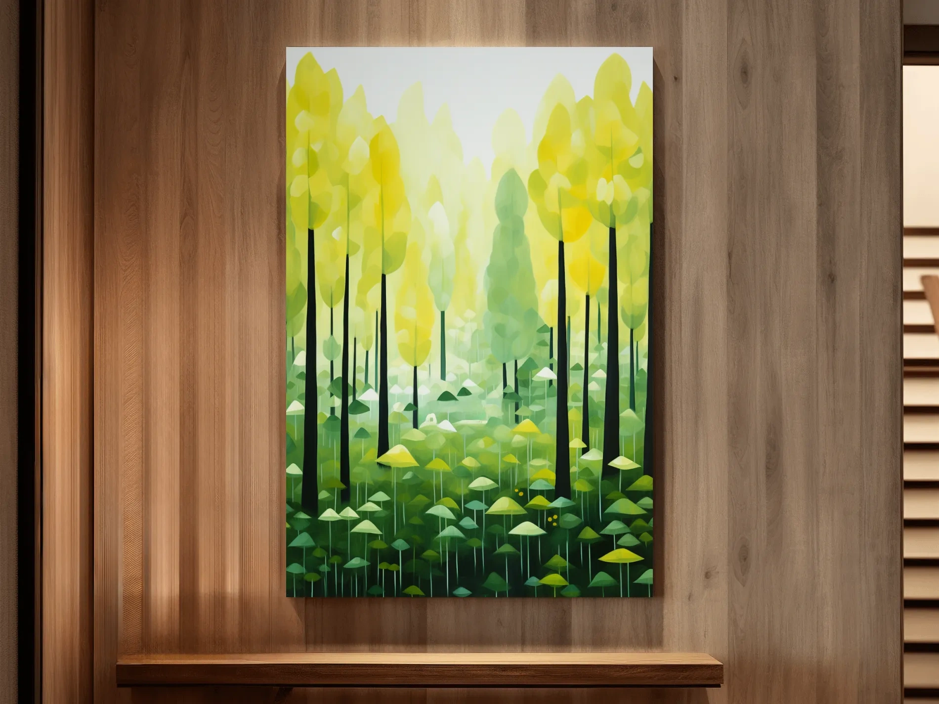 Sunlit Abstract Forest Canopy Painting - Storybook Woodland Wall Art