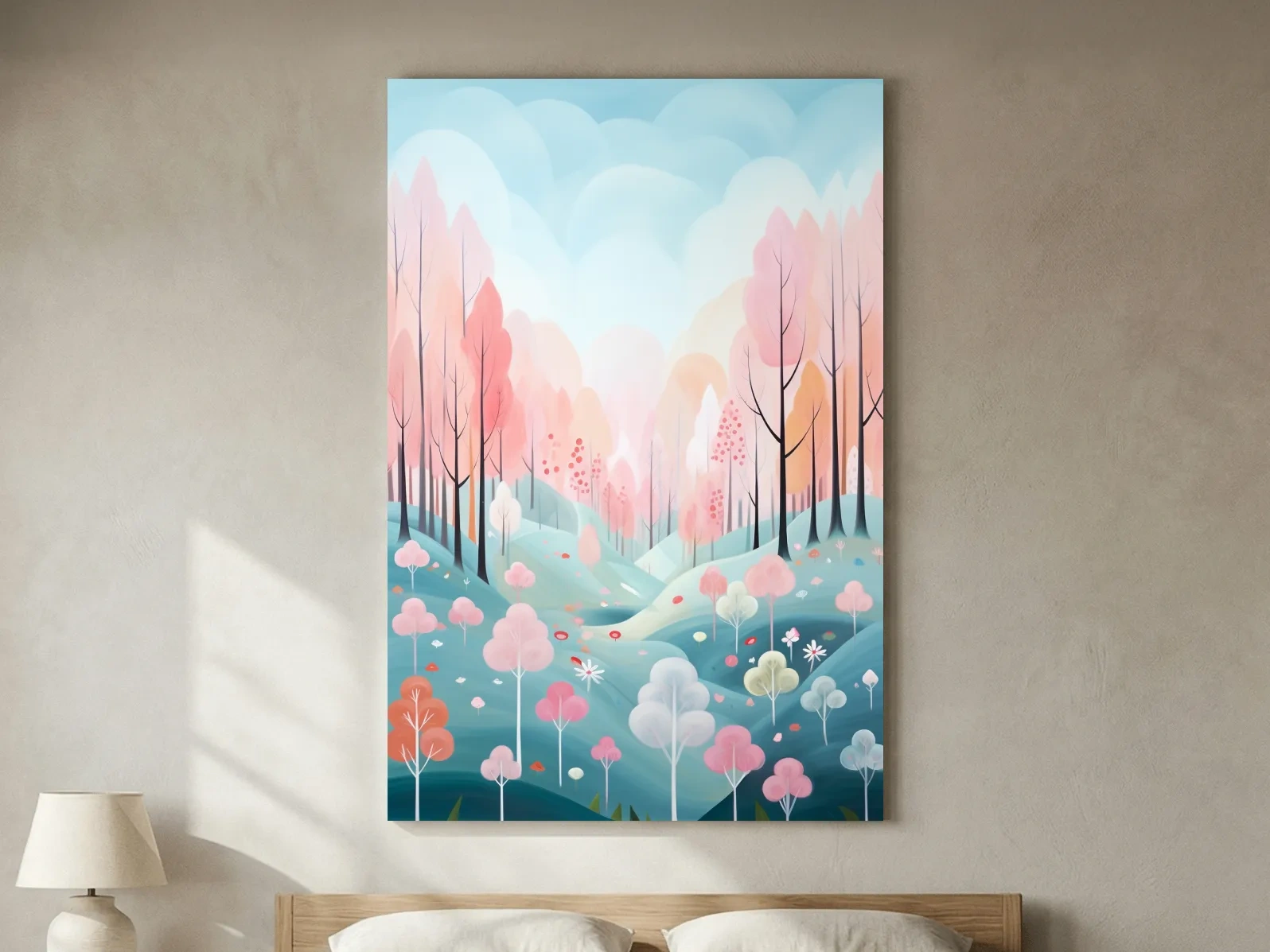 Whimsical Pastel Spring Forest Landscape - Dreamy Nature Wall Art