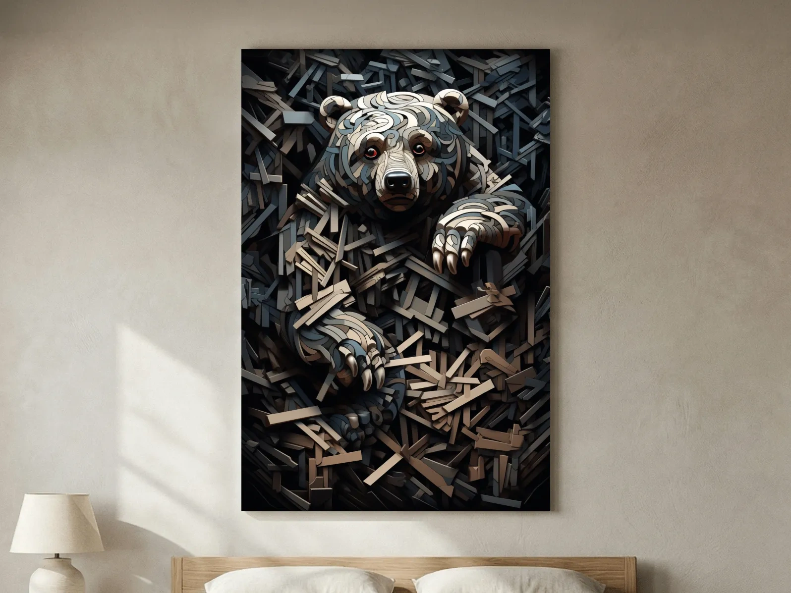 Deconstructed Hidden Grizzly Bear - 3D Abstract Wildlife Wall Art