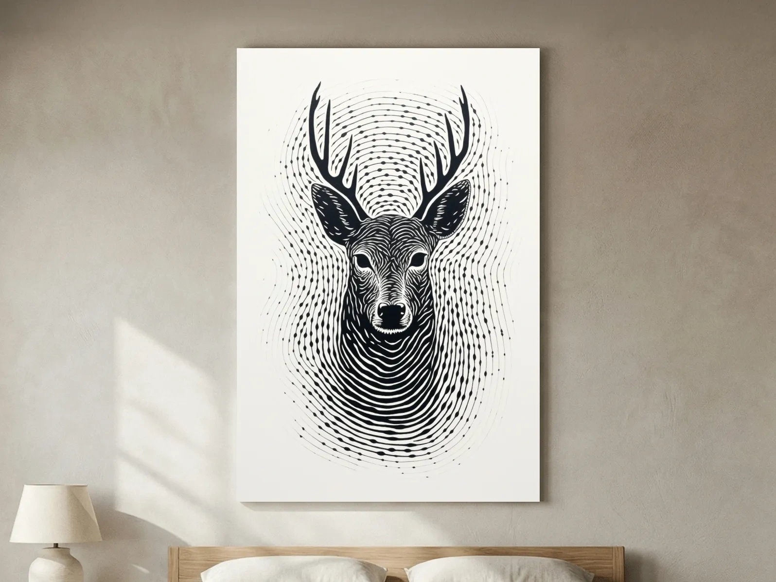 Psychedelic Deer Head Fingerprint Line Art - Black And White Wildlife Wall Art