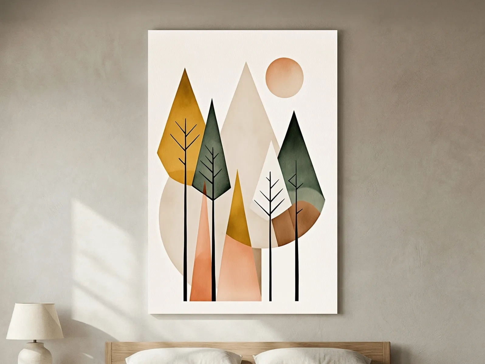 Minimalist Geometric Mountain Forest Artwork - Scandinavian Boho Wall Art