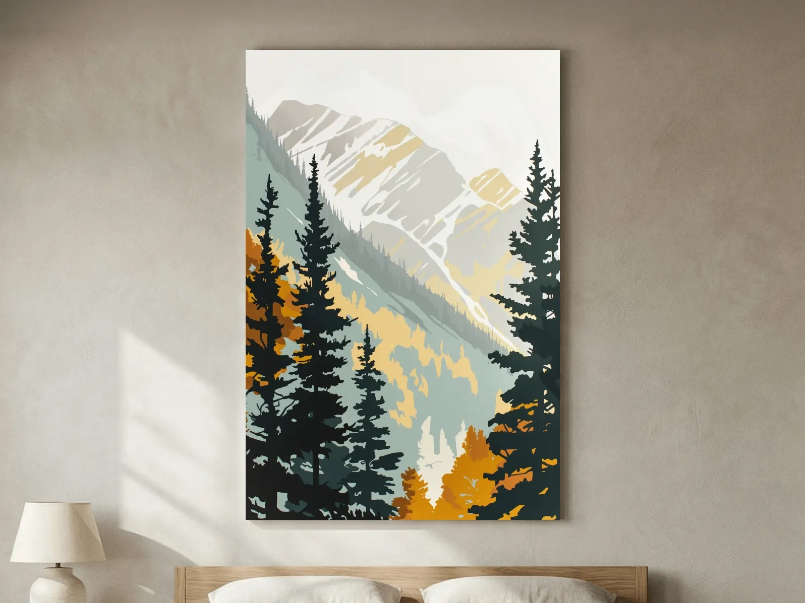 Minimalist Alpine Mountain & Pine Forest - Scandinavian Landscape Wall Art