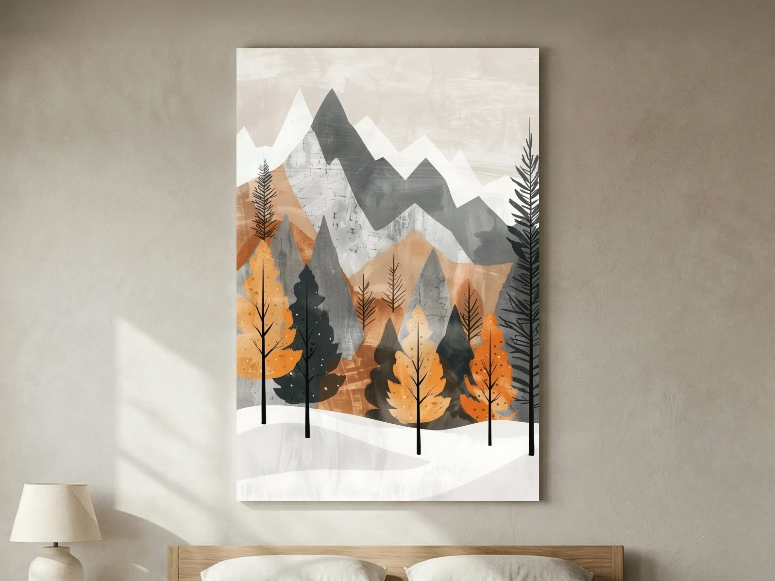 Scandinavian Autumn Mountain Forest Landscape - Minimalist Alpine Wall Art