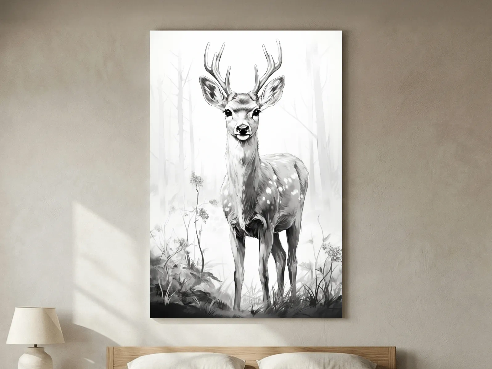 Minimalist Black And White Deer Sketch - Woodland Wildlife Wall Art