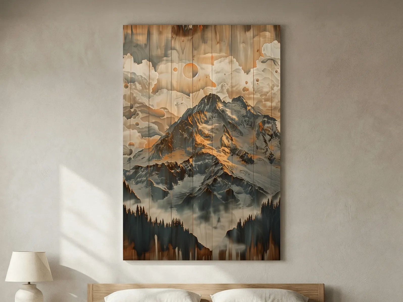Rustic Glacier Mountain Range Artwork - Vintage Wood Grain Alpine Wall Art