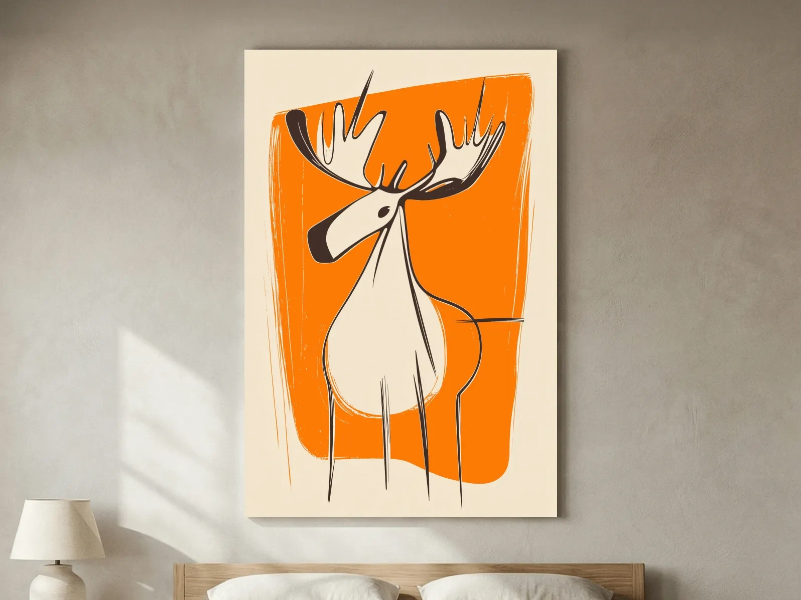 Mid-Century Minimalist Moose Caricature Illustration - Modern Wildlife Wall Art