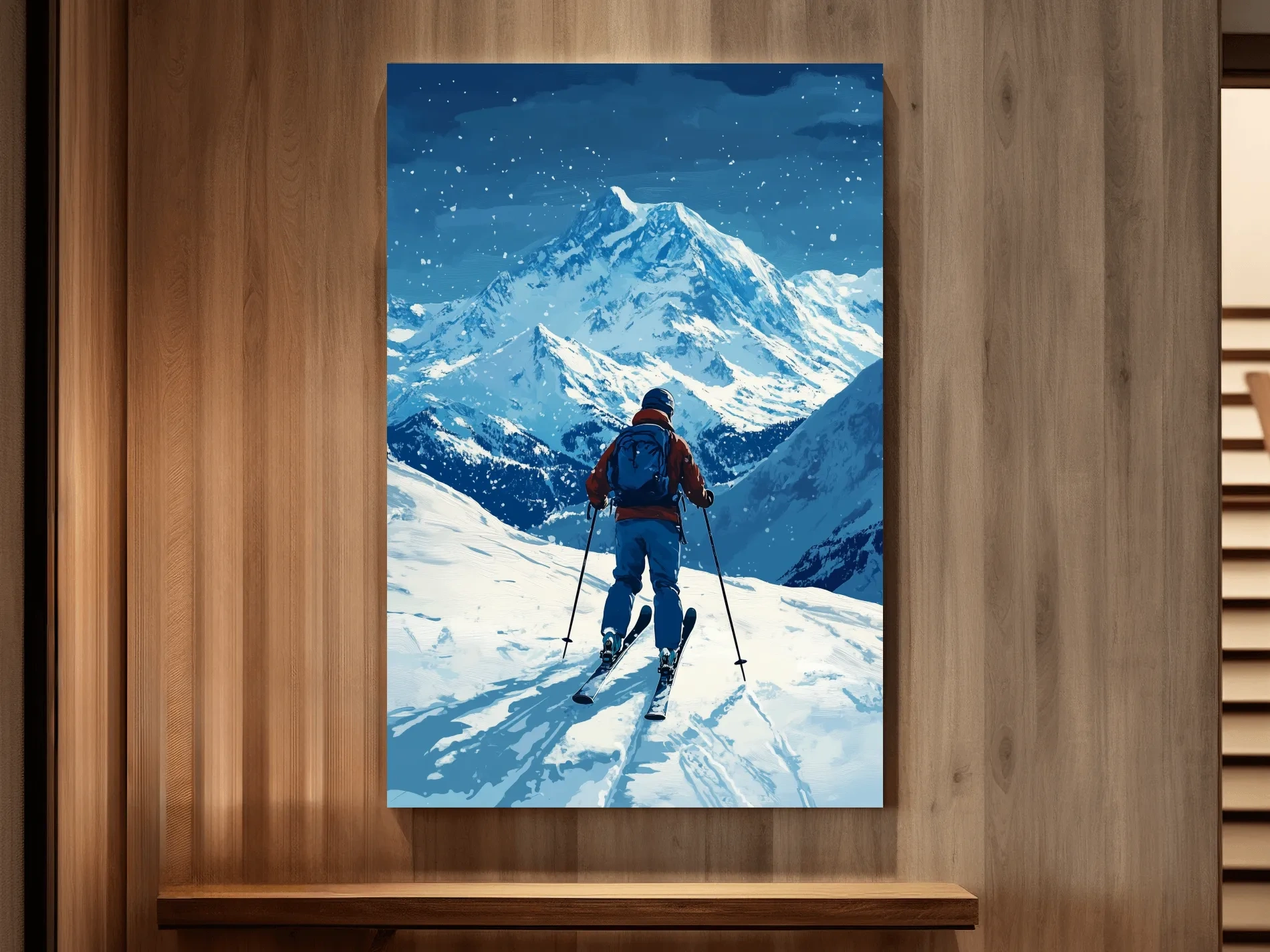 Alpine Skier In Snowy Mountain Peaks - Winter Adventure Landscape Wall Art
