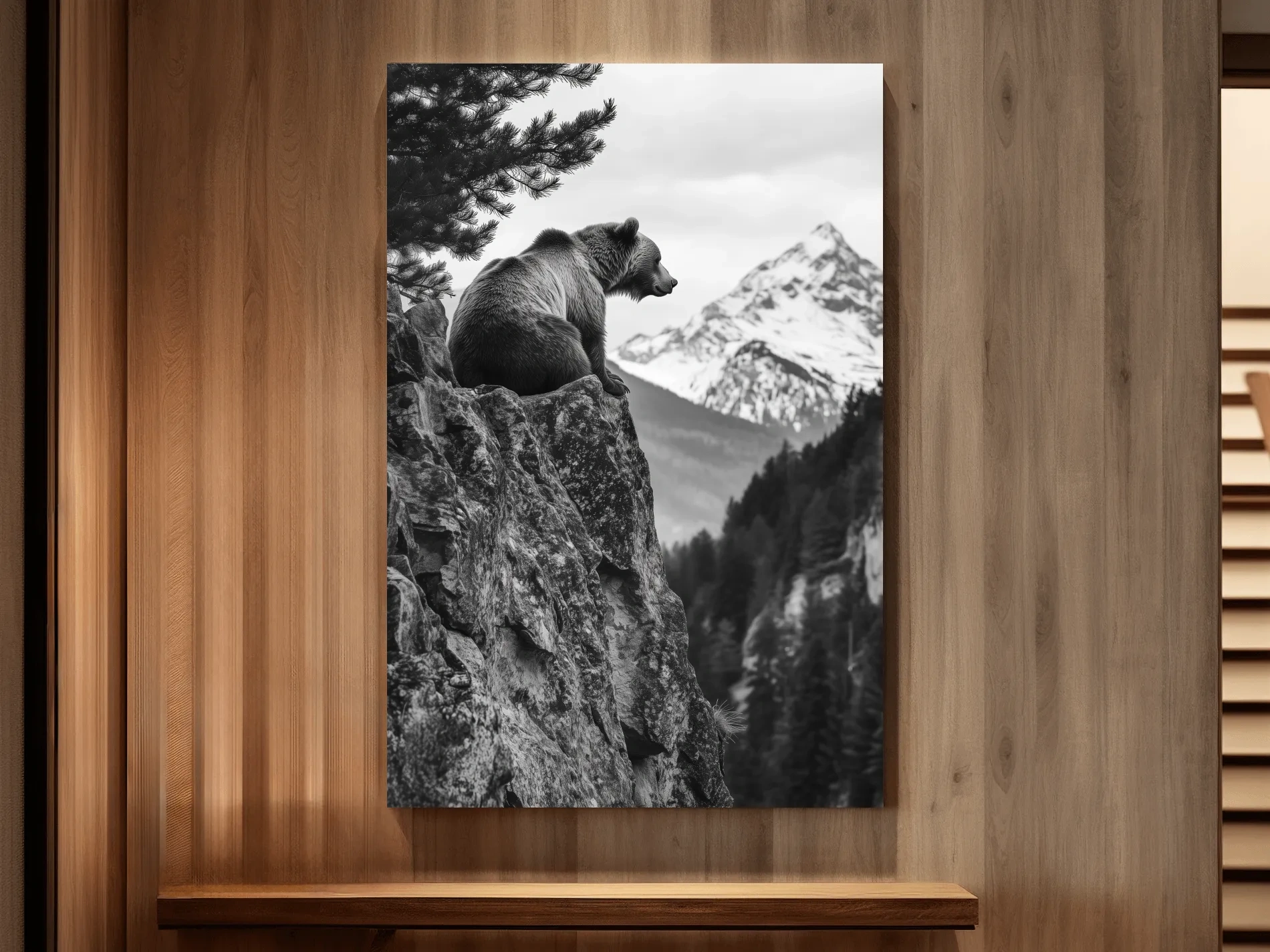 Black And White Grizzly Bear Photographic Artwork - Alpine Wildlife Wall Art