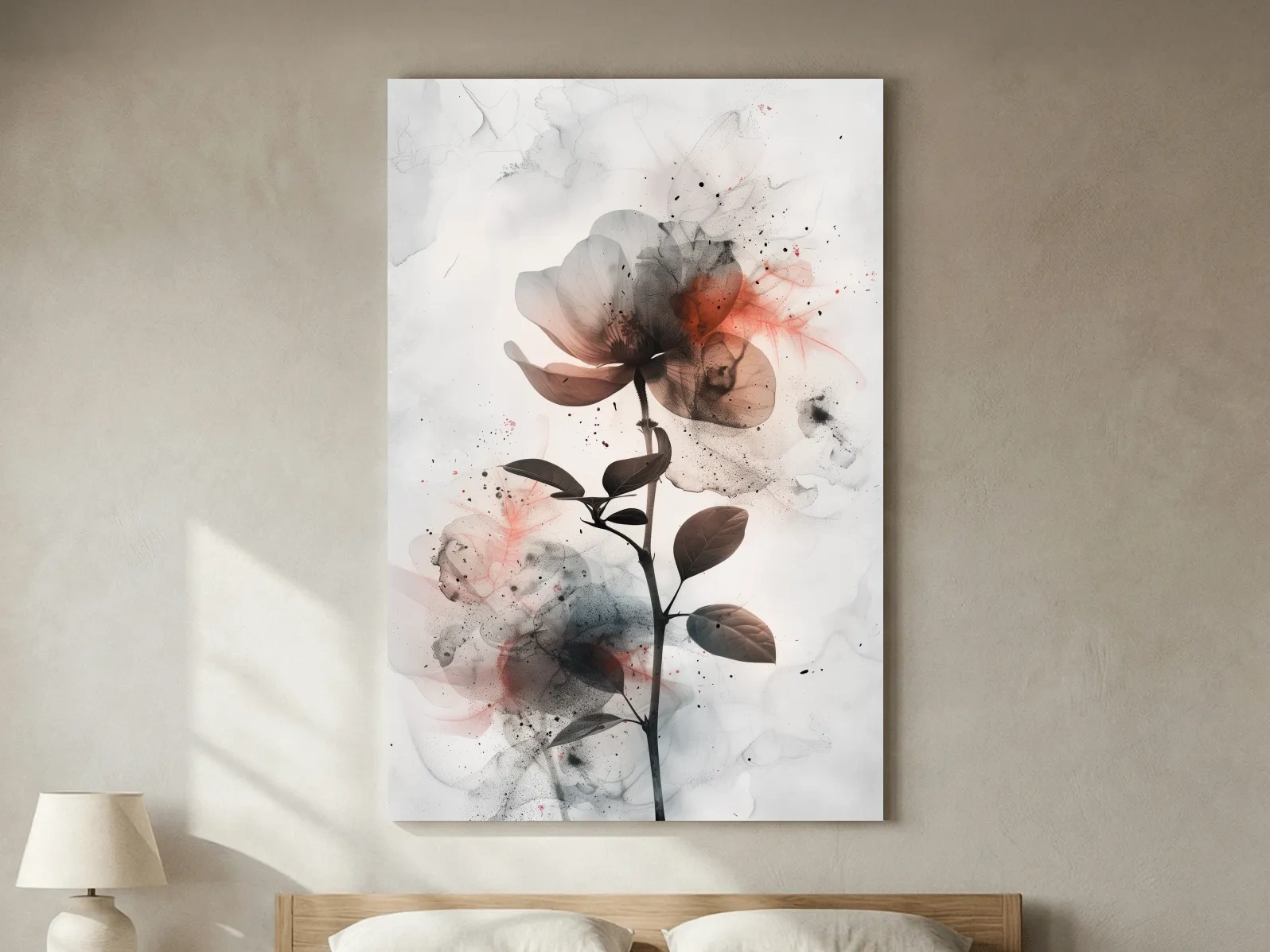 Moody Ink Wash Floral Blossom - Minimalist Floral Watercolor Wall Art