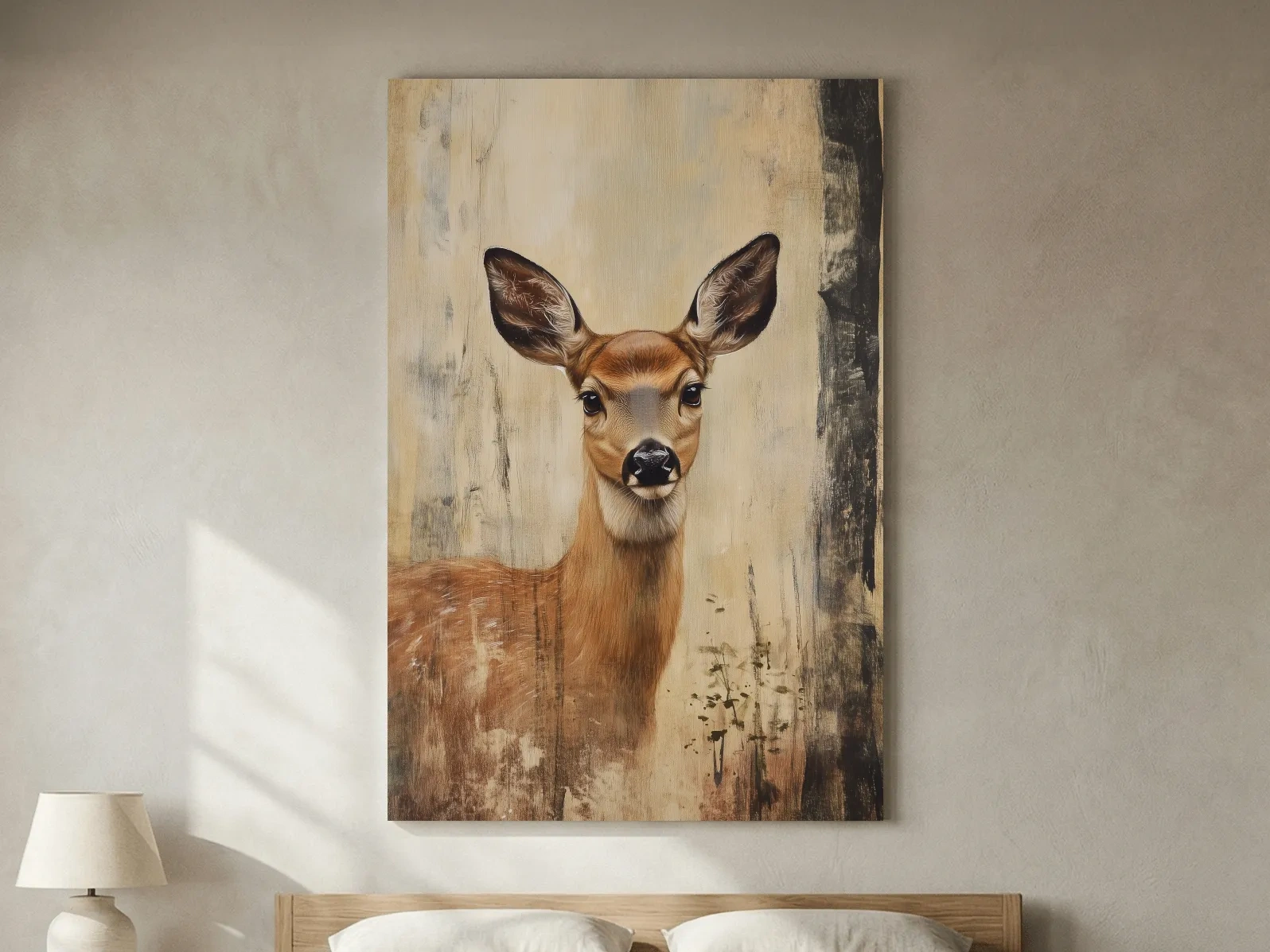 Rustic Whitetail Fawn Portrait Painting - Woodland Wildlife Wall Art