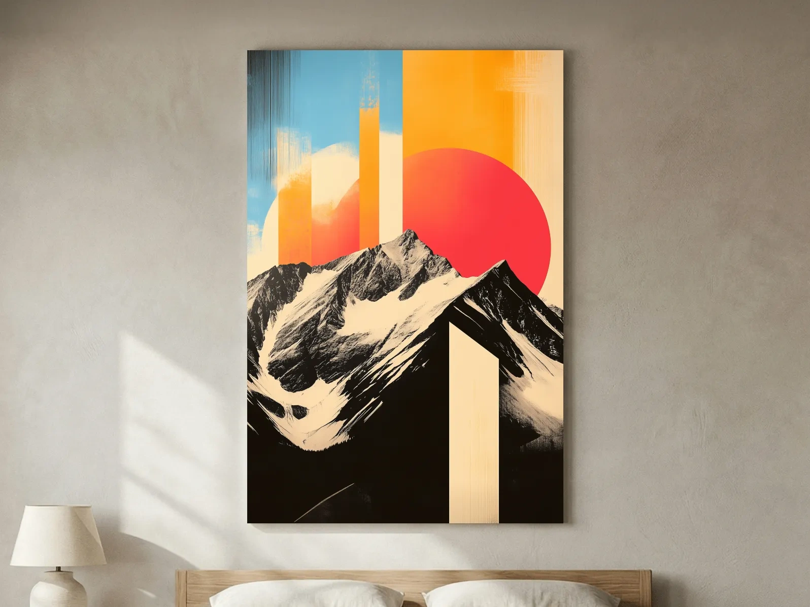 Retro Snowcapped Mountain Sunset Collage - Modern Geometric Landscape Wall Art