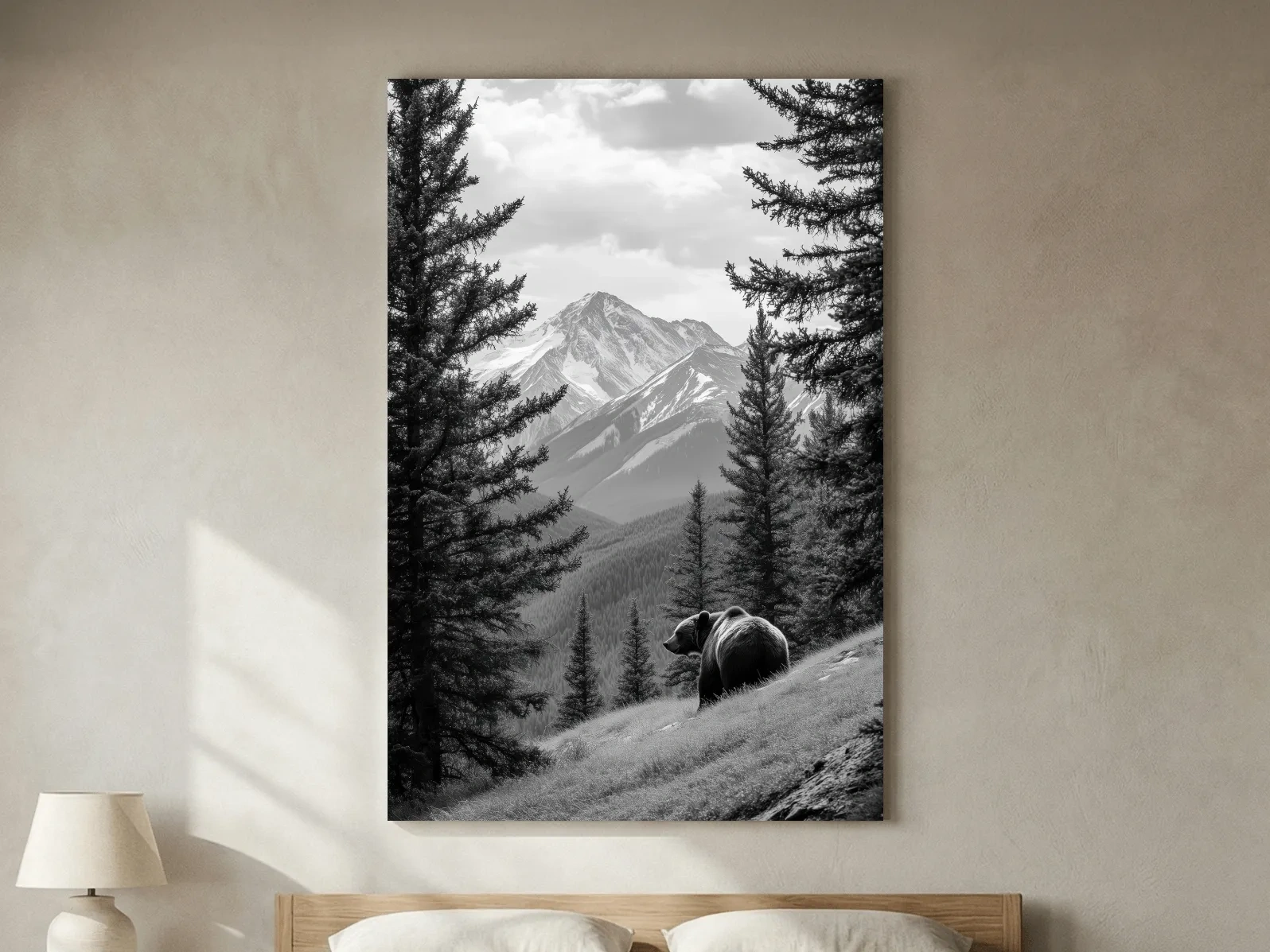 Black And White Grizzly Bear Alpine Meadow - Wilderness Nature Photography Wall Art