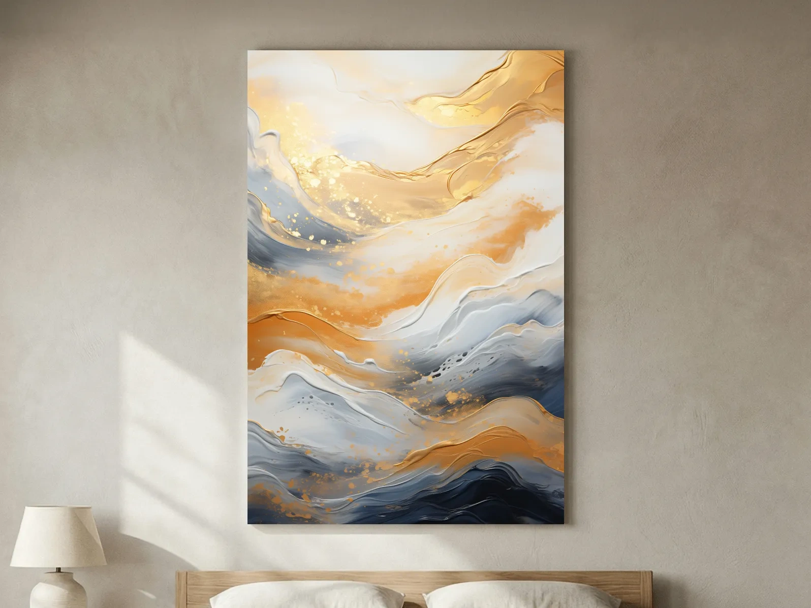 Gold White Marble Swirl Abstract - Modern Alcohol Ink Wall Art